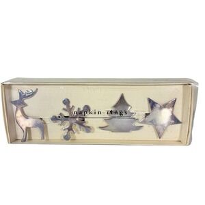 Pier 1 Imports Silver Plated Napkin Rings Set Of 4 Deer Star Snowflake Tree Xmas